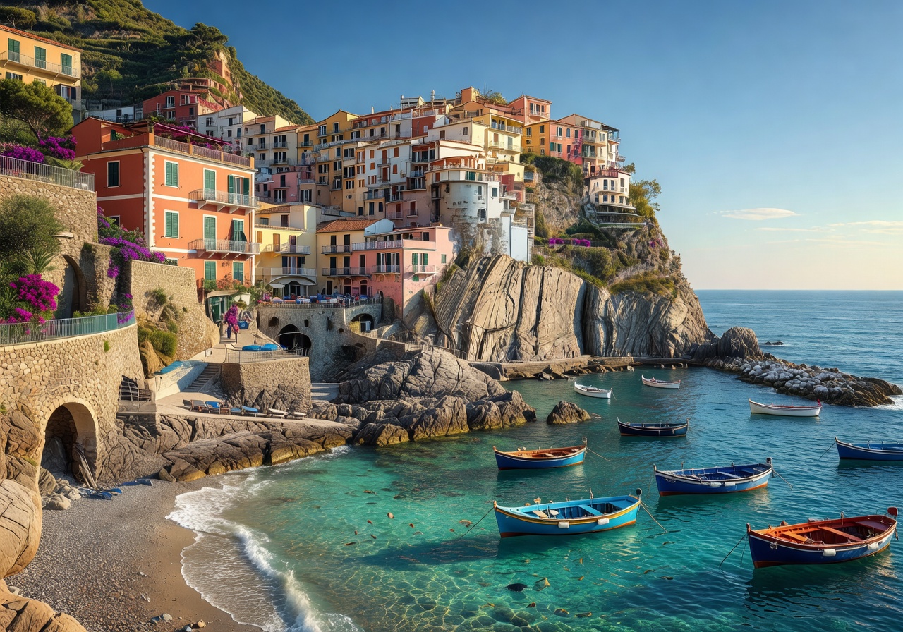 Charming Italian coastal village with crystal clear turquoise waters and traditional Mediterranean architecture